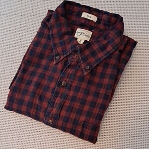 J. Crew Men's Slim Red and Navy Plaid Button-Down Shirt